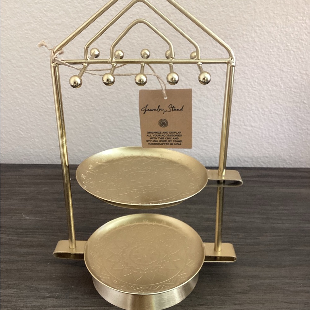 Gold Jewelry Stand with Two Tiers